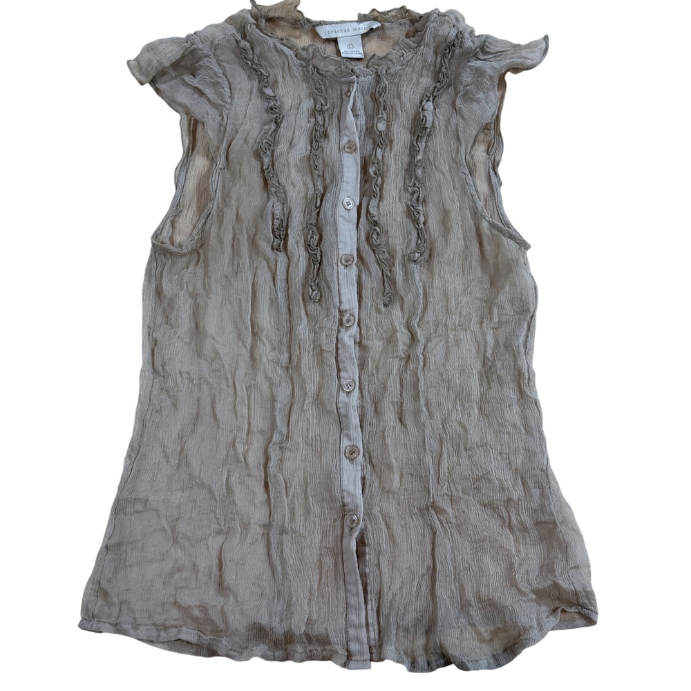 Y2K Jonathan Martin Crinkle Ruffle Sleeveless Silk Blouse L Whimsigoth Fairy